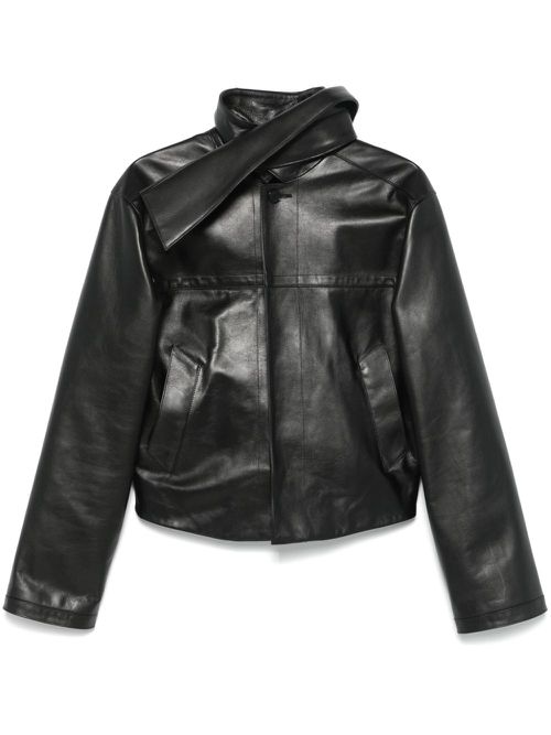 Scarf-collar leather jacket - Black