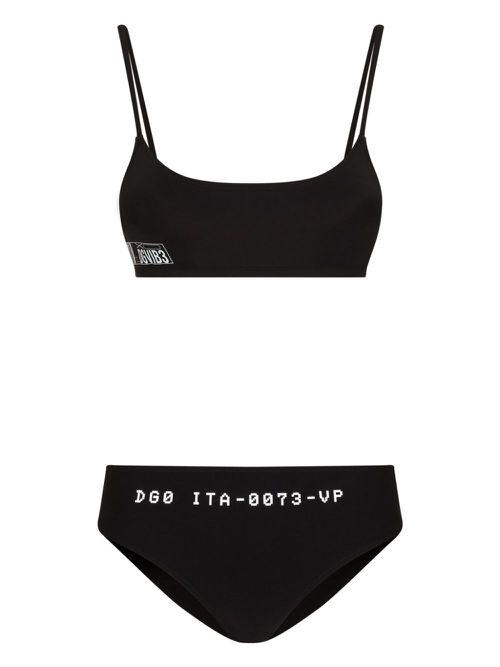 Logo-print thin-straps bikini - Black