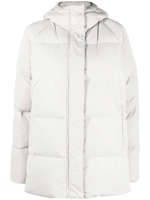 Quilted-Finish Hooded Quilted Coat — White