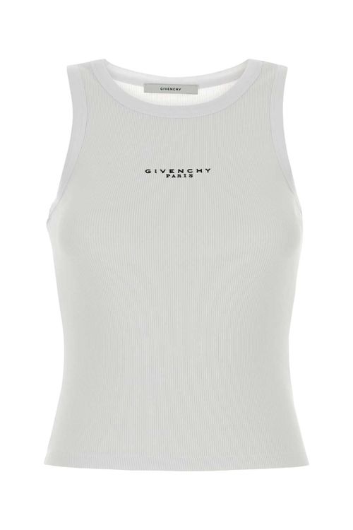 Ribbed Cotton Blend Tank Top — White