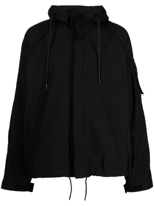 Drawstring hood shirt jacket - Black