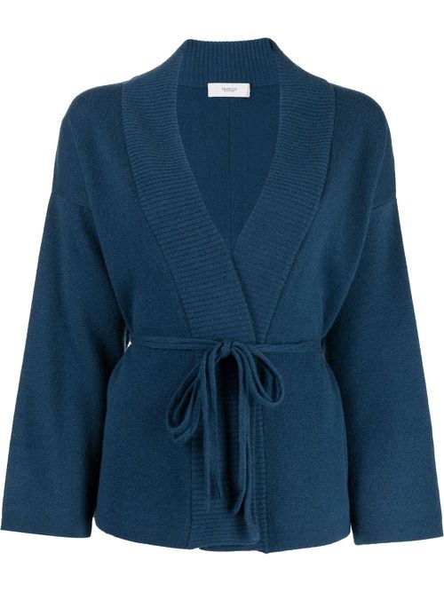 V-neck tie-waist cardigan - Blue