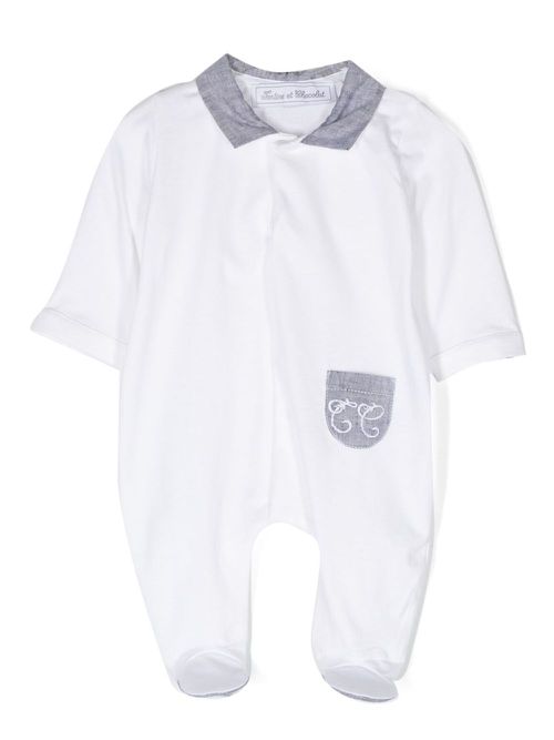 Logo-embroidery contrasting-collar pajama - White