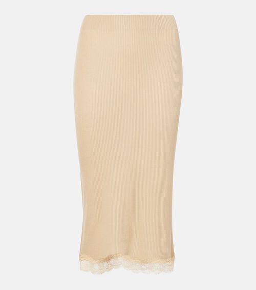 Indira lace-trimmed silk-blend midi skirt