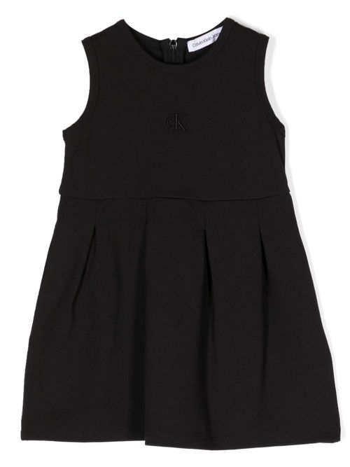 Logo-embroidered pleated dress - Black