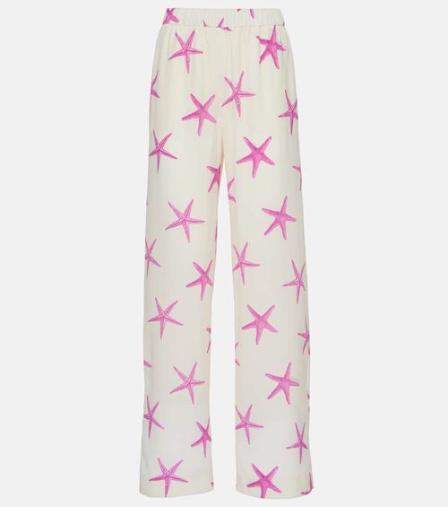 Printed high-rise silk wide-leg pants