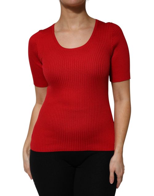 Ribbed Silk Shirt — Red