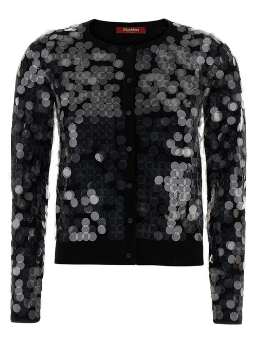 Sequin-Embellished Virgin Wool Cardigan — Black