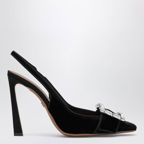 Dolce & Gabbana Black Velvet Slingback Pumps With Jeweled Buckle