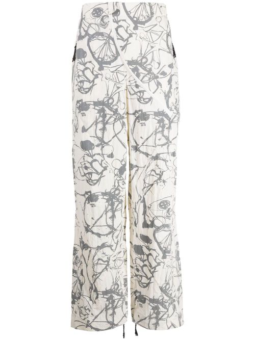 Abstract-print straight-leg trousers - White