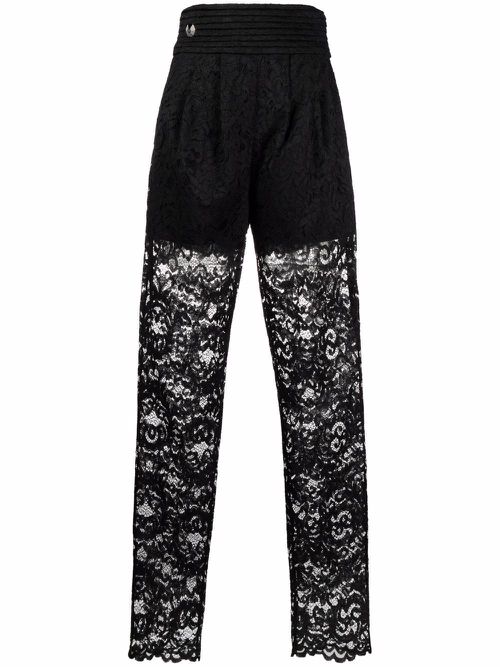 High-waisted lace-patterned trousers - Black