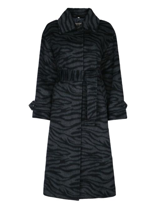 I BLUES zebra-print belted coat - Black