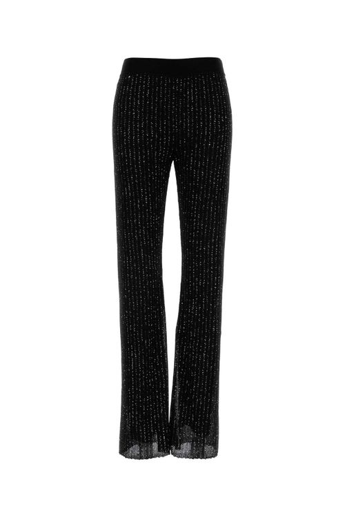 Ribbed Viscose Blend Trousers — Black
