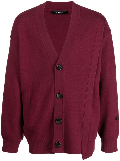Asymmetric V-neck cardigan - Red