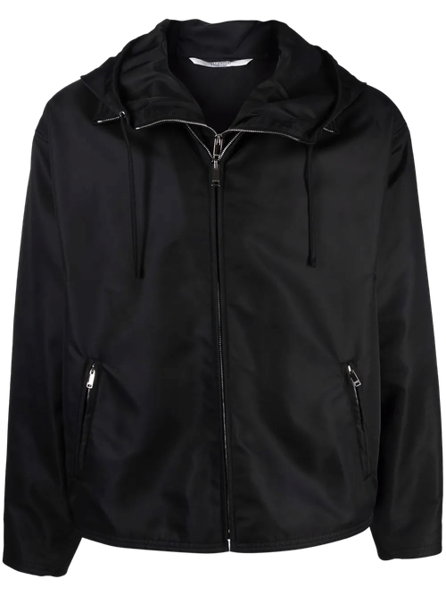 Dual Zip-Detail Hooded Jacket — Black