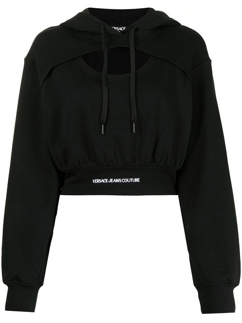 Logo-waistband cut-out hoodie - Black