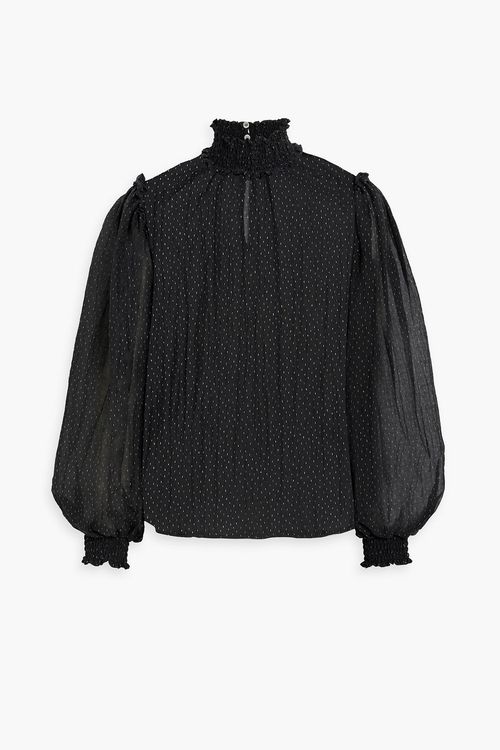 Iris & Ink - Sierre shirred metallic fil coupé cotton-blend gauze blouse - Black - UK 14