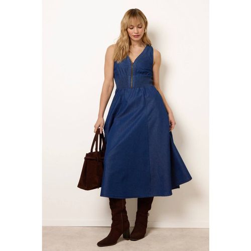 Blue Vanilla Women's Shirred Waist Blue Sleeveless Slip On V-neck Maxi Dress | : Mediu