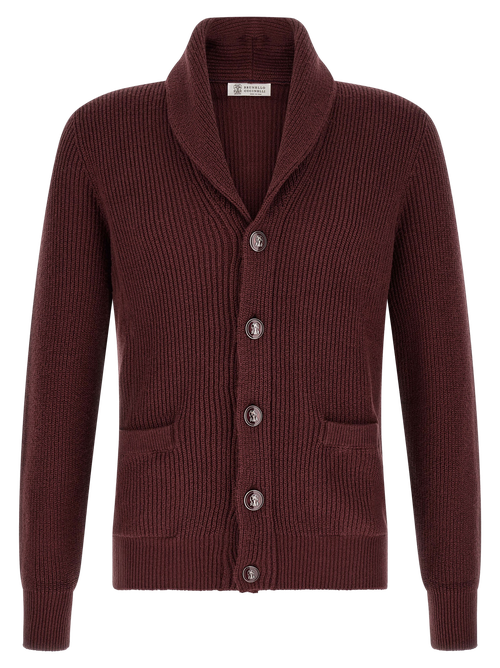 Ribbed Cotton Cardigan — Burgundy
