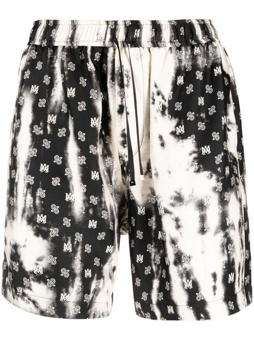 Abstract-print silk track short - Black