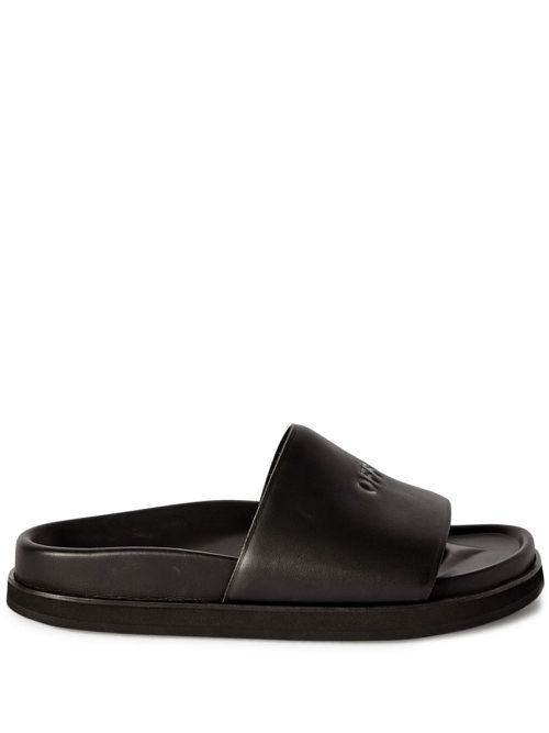 OFF-WHITE | logo-debossed leather slides - Black | Realry