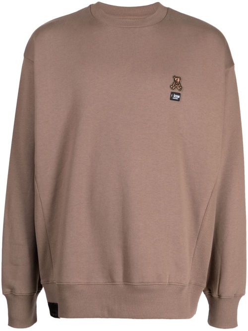 Bear-patch fleece sweatshirt - Brown