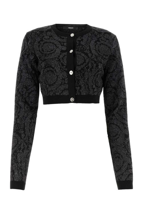 Embroidered Viscose Blend Cardigan — Black