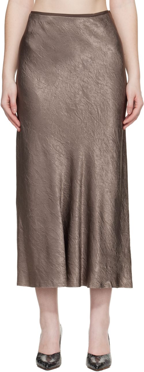 Taupe Satin Midi Skirt