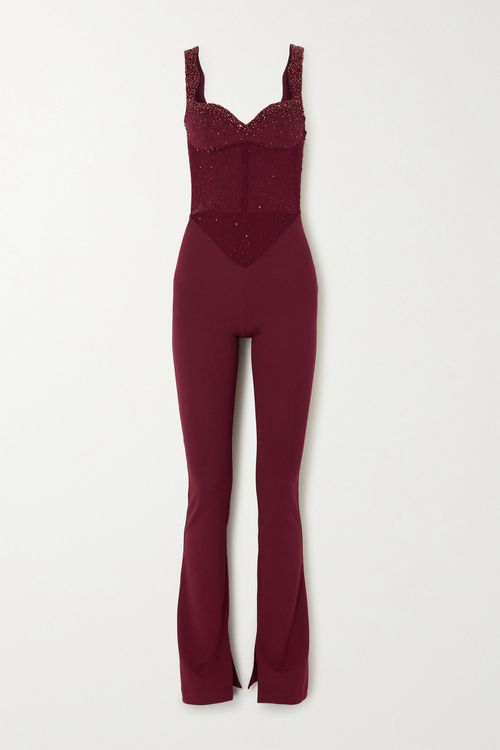 + The Vanguard Anemone Embellished Tulle-trimmed Stretch-crepe Jumpsuit - Red