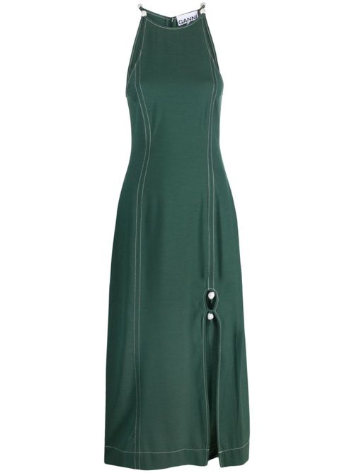 Bead-detail sleeveless midi dress - Green