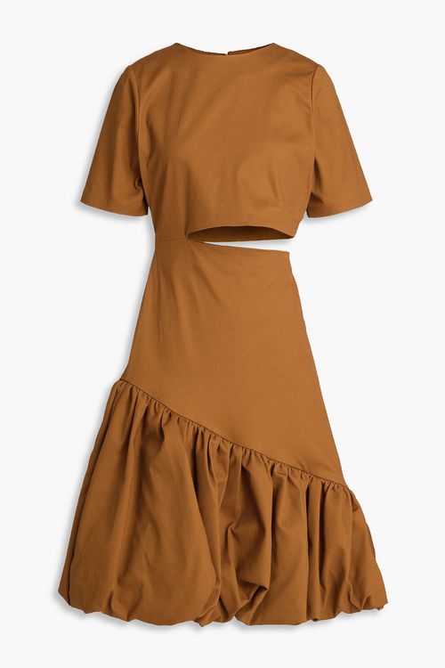 Cutout cotton-blend twill dress - Brown - XXS