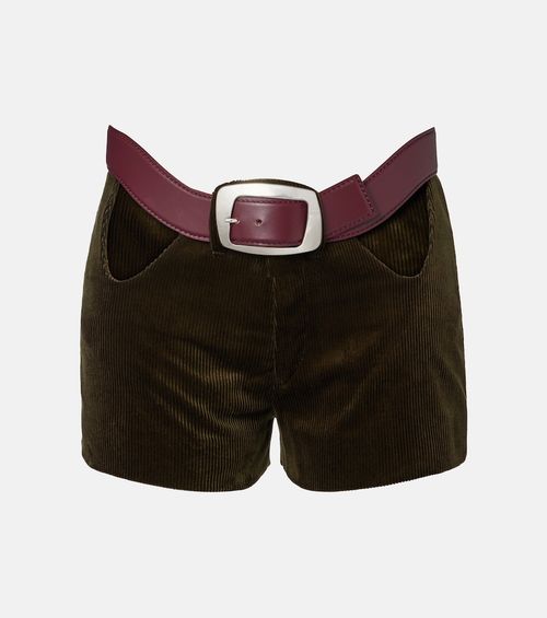 Cutout belted cotton corduroy shorts