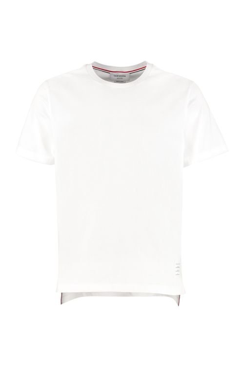 Crew-Neck Cotton T-Shirt with Front Patch Logo and Side Slits