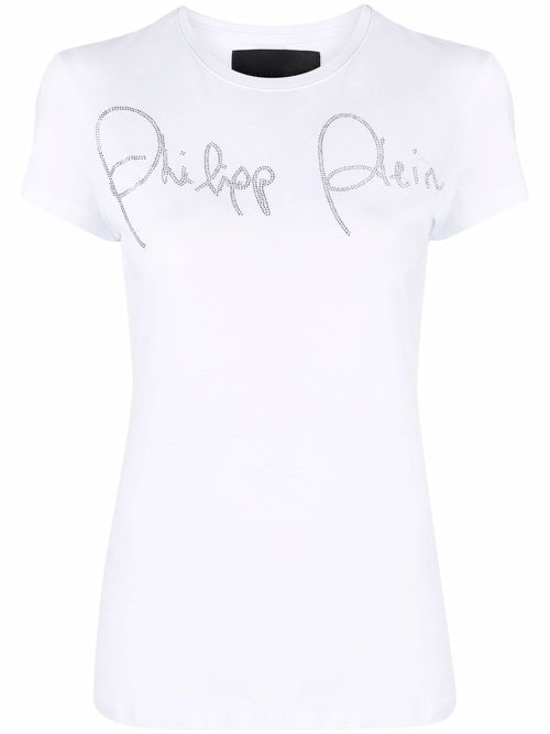 Rhinestone embellished logo T-shirt - White