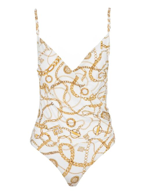 Chain-Print Swimsuit — White