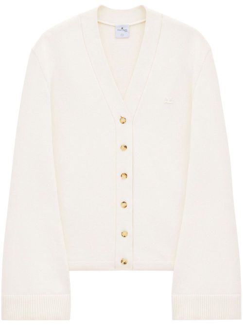 Logo-appliquéd cardigan - White