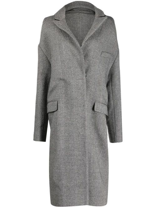 Single-breasted herringbone coat - Black