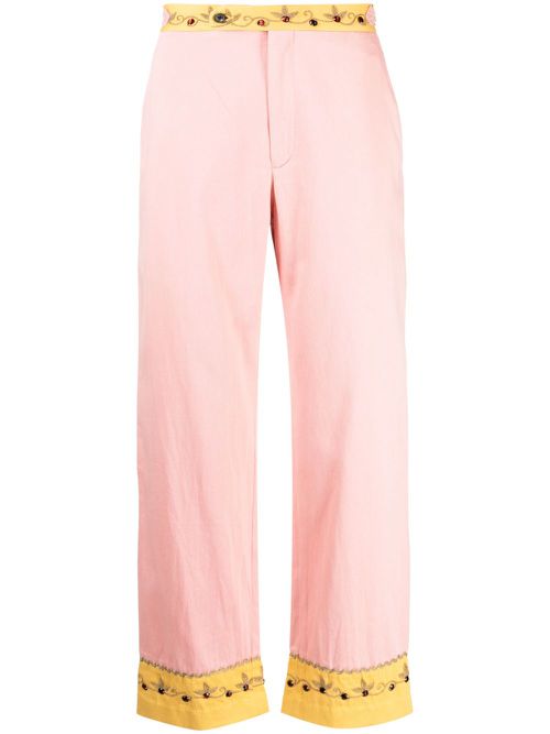 Crystal-embellished cropped trousers - Pink