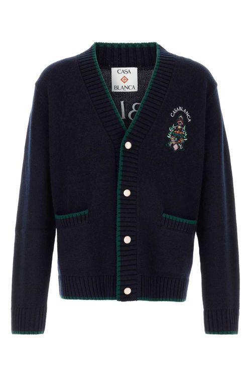 Wool-Cashmere Blend with Contrasting Trim Cardigan — Navy