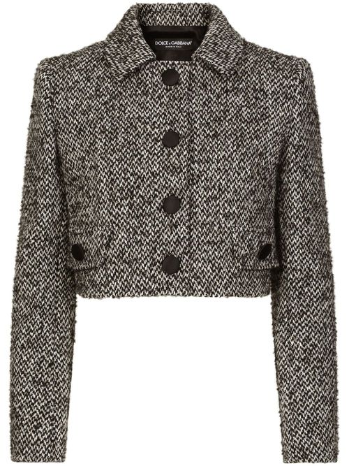 Tweed cropped jacket - Brown