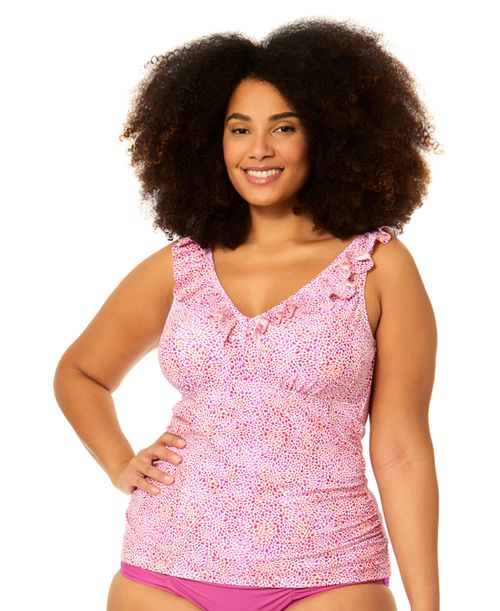 Plus Size Andressa V-Neck Swim Tankini Top - Magenta