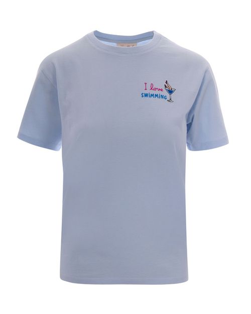 Blue Embroidered Crew Neck T-Shirt