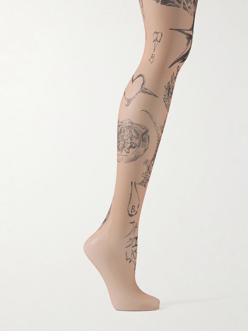 Tat Printed Stretch-tulle Tights