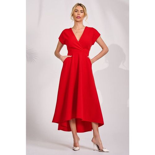 Jolie Moi Women's Scuba Dipped Hem Maxi Dress in Red