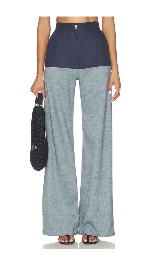 MATTHEW BRUCH High Waist Combo Wide Leg in Navy - Blue. 0 also , 4, 6