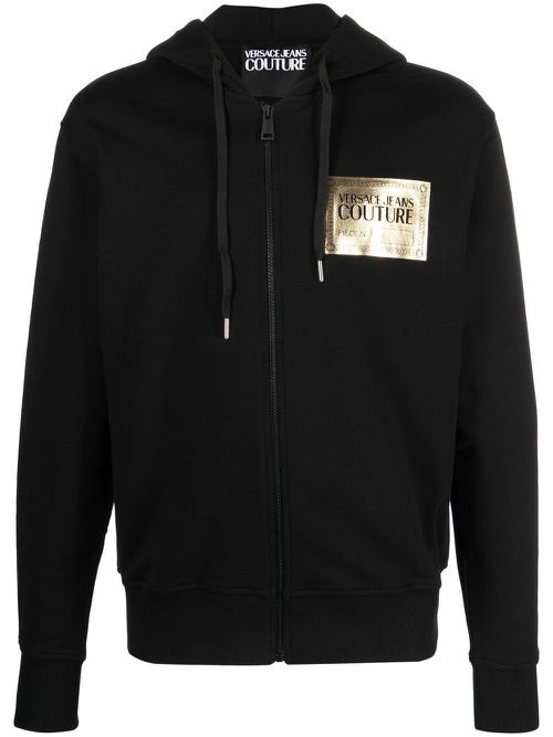 Logo-print zipped hoodie - Black