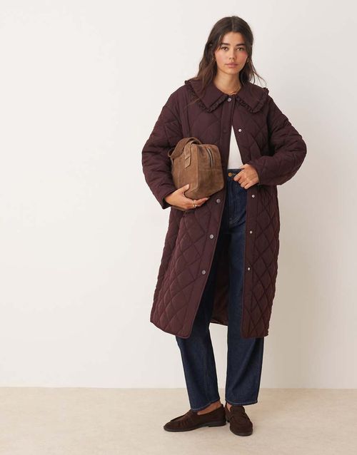 Quilted liner maxi coat in plum-Purple