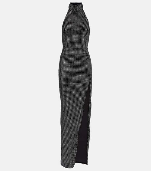 Rhinestone-embellished velvet maxi dress