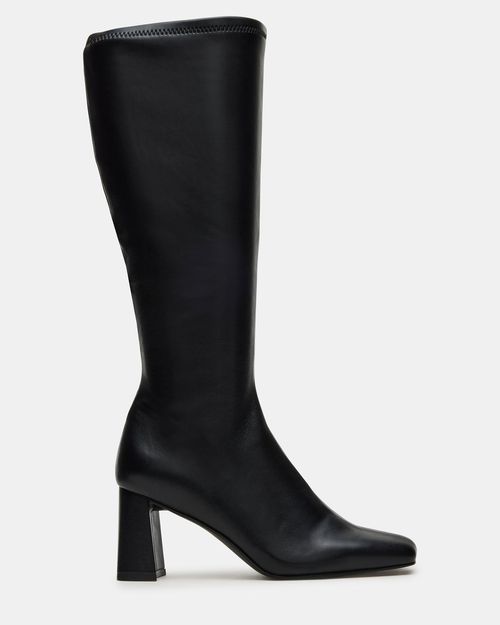 Steve Madden Women's Holly Wide Calf Block Heel Boots - Black - - Leather