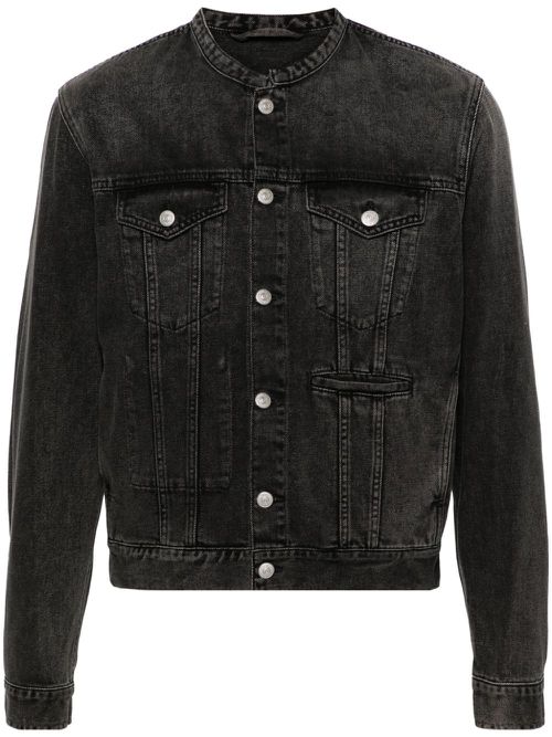 Collarless denim jacket - Grey